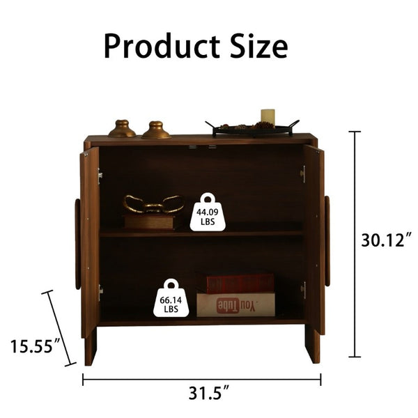 English Elm Wood MDF Walnut Grain Credenza with Soft Close Doors for Entryway or Living Room W3081P459254