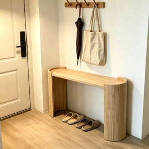 English Elm Wood Grain MDF Console Table 47 Inch Slim Entryway Accent with Sculpted U Legs W3081P489187