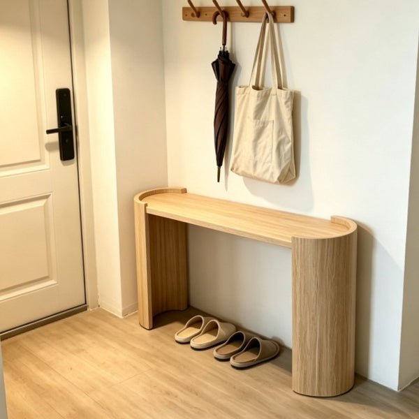 English Elm Wood Grain MDF Console Table 47 Inch Slim Entryway Accent with Sculpted U Legs W3081P489187