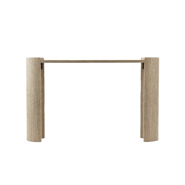 English Elm Wood Grain MDF Console Table 47 Inch Slim Entryway Accent with Sculpted U Legs W3081P489187
