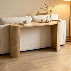 English Elm Wood Grain MDF Console Table 47 Inch Slim Entryway Accent with Sculpted U Legs W3081P489187