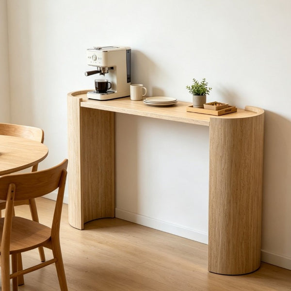 English Elm Wood Grain MDF Console Table 47 Inch Slim Entryway Accent with Sculpted U Legs W3081P489187