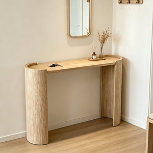 English Elm Wood Grain MDF Console Table 47 Inch Slim Entryway Accent with Sculpted U Legs W3081P489187