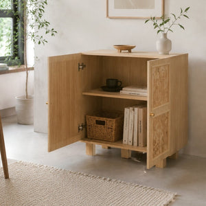 English Elm Burl-Pattern Melamine Sideboard with Dual Doors Light Oak Accent for Living Room W3081P502021