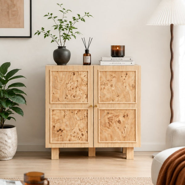 English Elm Burl-Pattern Melamine Sideboard with Dual Doors Light Oak Accent for Living Room W3081P502021