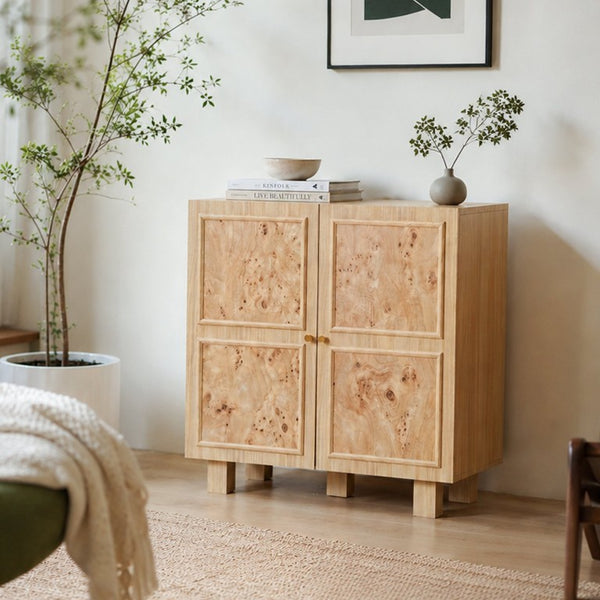 English Elm Burl-Pattern Melamine Sideboard with Dual Doors Light Oak Accent for Living Room W3081P502021