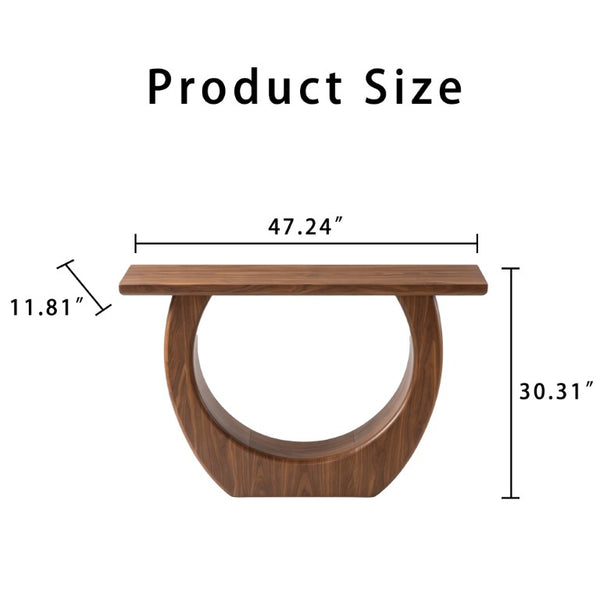English Elm Modern Half Moon Console Table Sculptural Walnut MDF Sofa or Entryway Accent W3081P534790