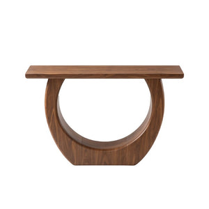English Elm Modern Half Moon Console Table Sculptural Walnut MDF Sofa or Entryway Accent W3081P534790