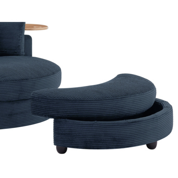 English Elm Round Corduroy Swivel Accent Chair with Crescent Storage Stool for Living Spaces W308S00212