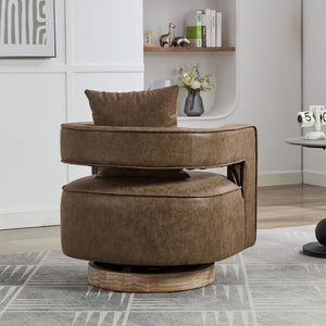 English Elm 28.9W Swivel Barrel Accent Chair Faux Leather Open Back with Weathered Rubberwood Base Coffee W3098P439172