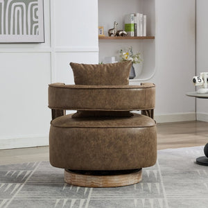 English Elm 28.9W Swivel Barrel Accent Chair Faux Leather Open Back with Weathered Rubberwood Base Coffee W3098P439172