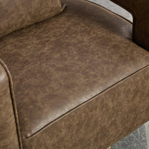 English Elm 28.9W Swivel Barrel Accent Chair Faux Leather Open Back with Weathered Rubberwood Base Coffee W3098P439172