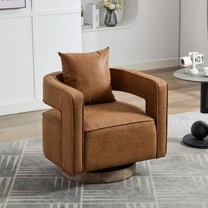 English Elm 28.9"w Swivel Barrel Accent Chair Pu Leather Open Back with Weathered Rubberwood Base W3098P439173