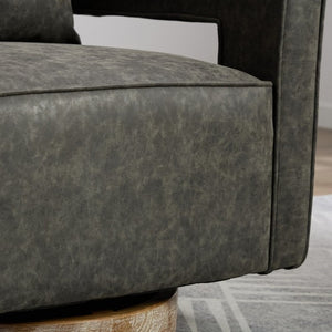 English Elm 28.9W Swivel Barrel Accent Chair Faux Leather Open Back with Weathered Rubberwood Base Gray W3098P439174