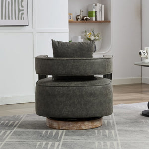 English Elm 28.9W Swivel Barrel Accent Chair Faux Leather Open Back with Weathered Rubberwood Base Gray W3098P439174
