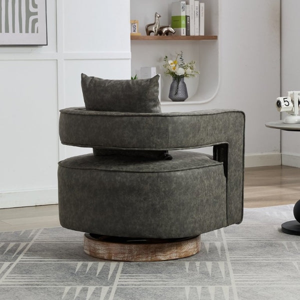English Elm 28.9W Swivel Barrel Accent Chair Faux Leather Open Back with Weathered Rubberwood Base Gray W3098P439174