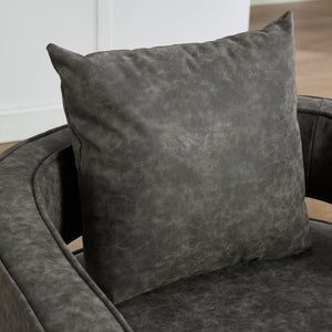English Elm 28.9W Swivel Barrel Accent Chair Faux Leather Open Back with Weathered Rubberwood Base Gray W3098P439174