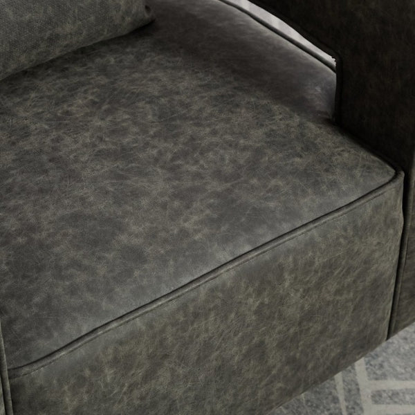 English Elm 28.9W Swivel Barrel Accent Chair Faux Leather Open Back with Weathered Rubberwood Base Gray W3098P439174