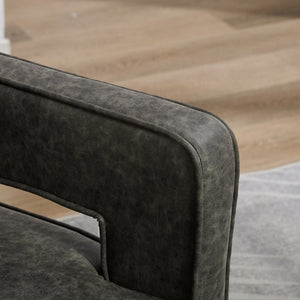 English Elm 28.9W Swivel Barrel Accent Chair Faux Leather Open Back with Weathered Rubberwood Base Gray W3098P439174