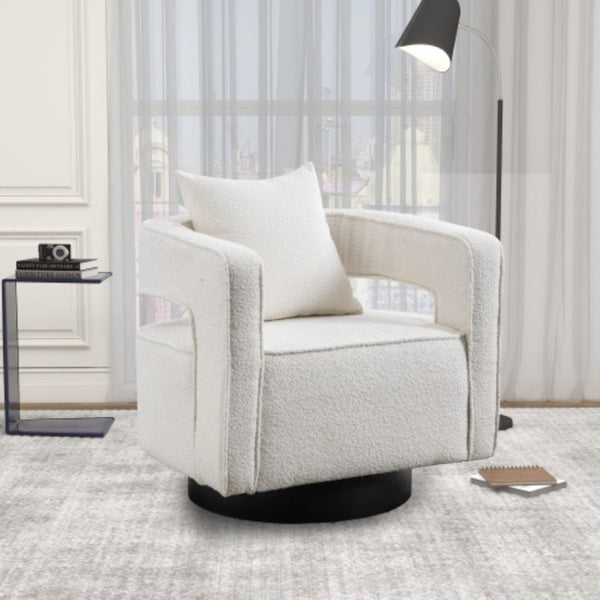 English Elm 29.13W Boucle Swivel Lounge Chair Open Back Sculptural Accent for Living Room Ivory W3098P439175