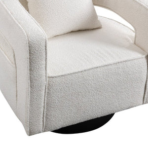 English Elm 29.13W Boucle Swivel Lounge Chair Open Back Sculptural Accent for Living Room Ivory W3098P439175