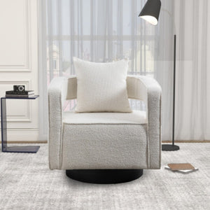 English Elm 29.13W Boucle Swivel Lounge Chair Open Back Sculptural Accent for Living Room Ivory W3098P439175