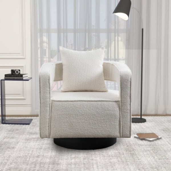 English Elm 29.13W Boucle Swivel Lounge Chair Open Back Sculptural Accent for Living Room Ivory W3098P439175