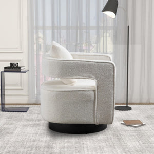 English Elm 29.13W Boucle Swivel Lounge Chair Open Back Sculptural Accent for Living Room Ivory W3098P439175