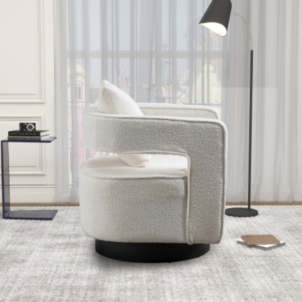 English Elm 29.13W Boucle Swivel Lounge Chair Open Back Sculptural Accent for Living Room Ivory W3098P439175