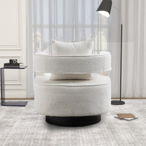 English Elm 29.13W Boucle Swivel Lounge Chair Open Back Sculptural Accent for Living Room Ivory W3098P439175