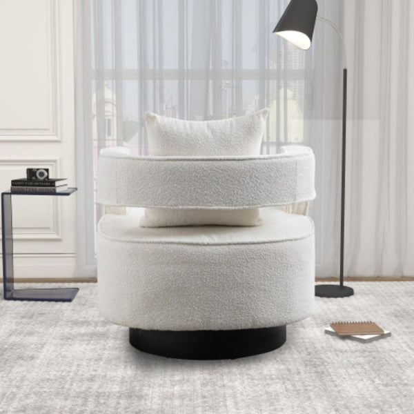 English Elm 29.13W Boucle Swivel Lounge Chair Open Back Sculptural Accent for Living Room Ivory W3098P439175