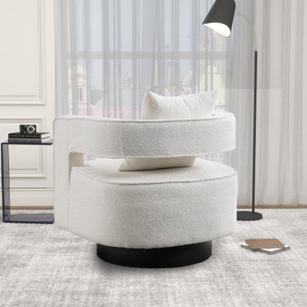 English Elm 29.13W Boucle Swivel Lounge Chair Open Back Sculptural Accent for Living Room Ivory W3098P439175