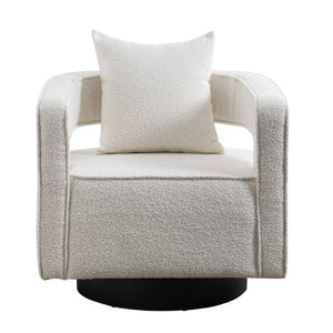 English Elm 29.13W Boucle Swivel Lounge Chair Open Back Sculptural Accent for Living Room Ivory W3098P439175