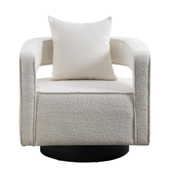 English Elm 29.13W Boucle Swivel Lounge Chair Open Back Sculptural Accent for Living Room Ivory W3098P439175