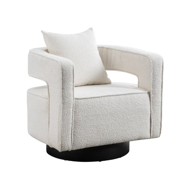 English Elm 29.13W Boucle Swivel Lounge Chair Open Back Sculptural Accent for Living Room Ivory W3098P439175
