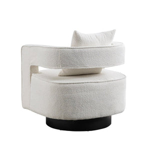 English Elm 29.13W Boucle Swivel Lounge Chair Open Back Sculptural Accent for Living Room Ivory W3098P439175
