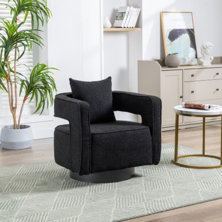 English Elm 29.13W Boucle Swivel Lounge Chair Open Back Design with 360 Degree Matte Black Base W3098P439176