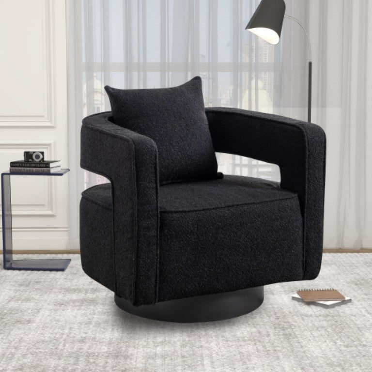 English Elm 29.13W Boucle Swivel Lounge Chair Open Back Design with 360 Degree Matte Black Base W3098P439176