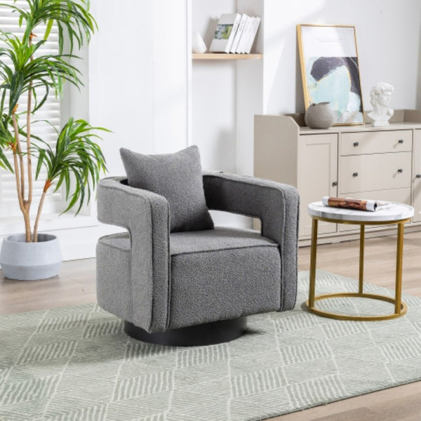 English Elm 29.13W Boucle Swivel Lounge Chair Open Back Sculptural Accent for Living Room Gray W3098P439177