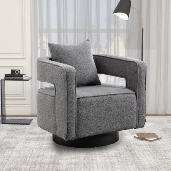 English Elm 29.13W Boucle Swivel Lounge Chair Open Back Sculptural Accent for Living Room Gray W3098P439177