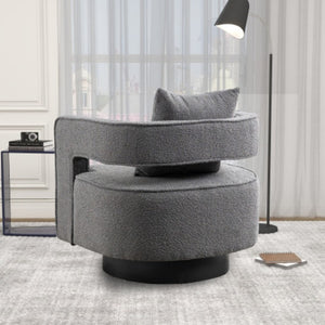 English Elm 29.13W Boucle Swivel Lounge Chair Open Back Sculptural Accent for Living Room Gray W3098P439177