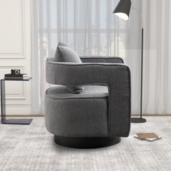 English Elm 29.13W Boucle Swivel Lounge Chair Open Back Sculptural Accent for Living Room Gray W3098P439177