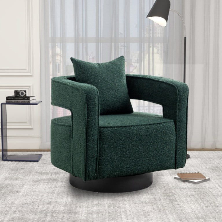 English Elm 29.13W Swivel Boucle Accent Chair Sculptural Open Back with Matte Black Base W3098P439178
