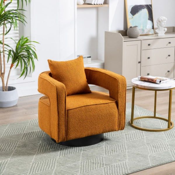 English Elm 29.13W Boucle Swivel Accent Chair Open Back 360 Rotation for Bedroom or Lounge Caramel W3098P439179