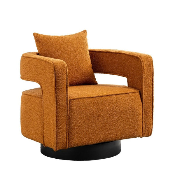 English Elm 29.13W Boucle Swivel Accent Chair Open Back 360 Rotation for Bedroom or Lounge Caramel W3098P439179