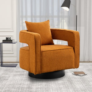 English Elm 29.13W Boucle Swivel Accent Chair Open Back 360 Rotation for Bedroom or Lounge Caramel W3098P439179