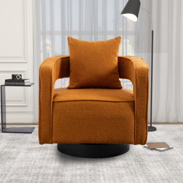 English Elm 29.13W Boucle Swivel Accent Chair Open Back 360 Rotation for Bedroom or Lounge Caramel W3098P439179