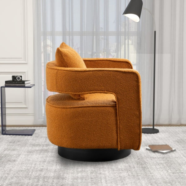 English Elm 29.13W Boucle Swivel Accent Chair Open Back 360 Rotation for Bedroom or Lounge Caramel W3098P439179