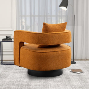 English Elm 29.13W Boucle Swivel Accent Chair Open Back 360 Rotation for Bedroom or Lounge Caramel W3098P439179