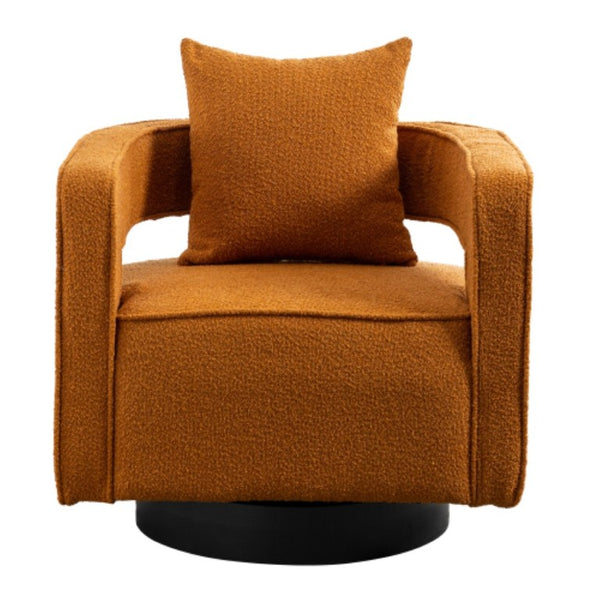 English Elm 29.13W Boucle Swivel Accent Chair Open Back 360 Rotation for Bedroom or Lounge Caramel W3098P439179